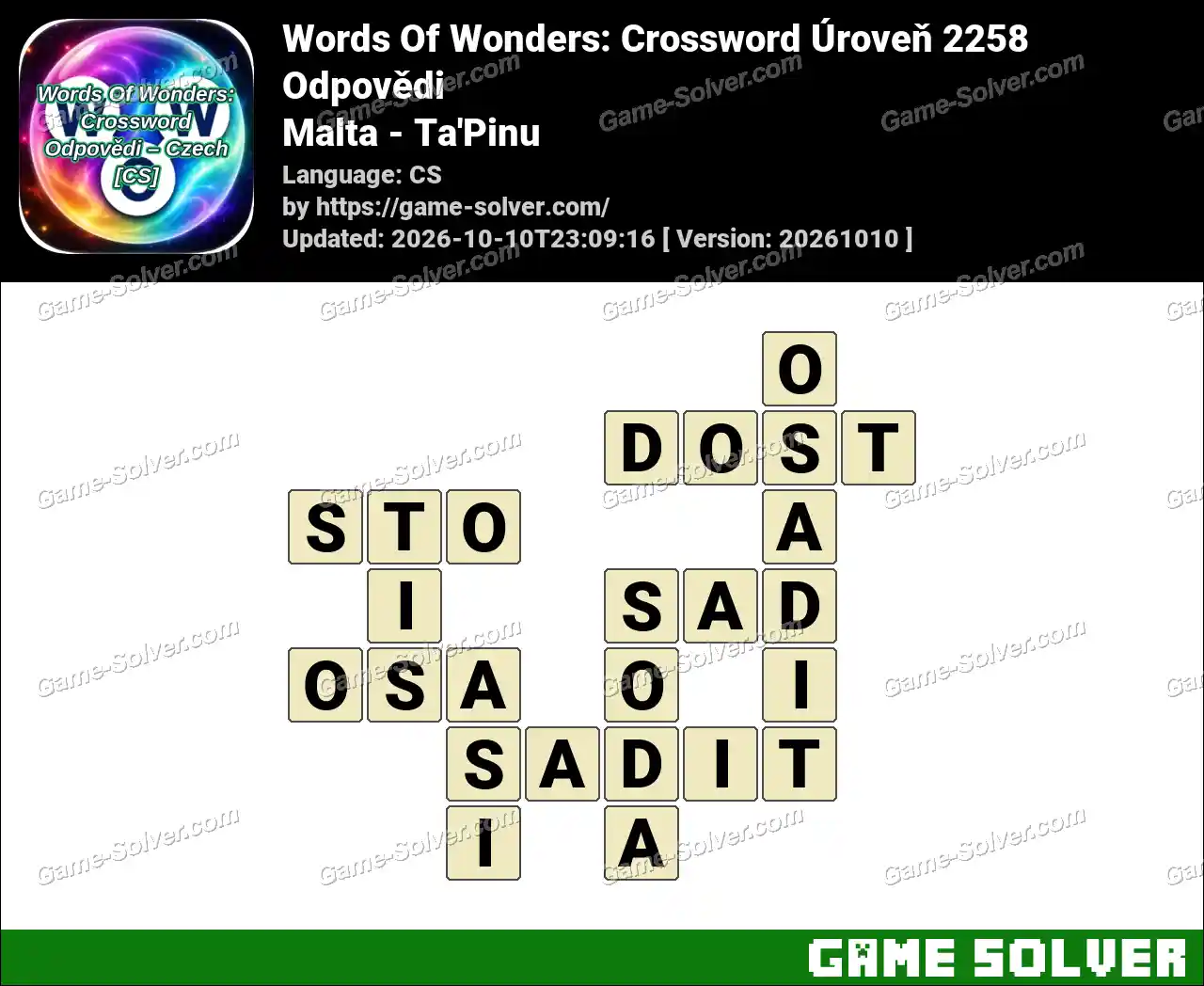 Words Of Wonders: Crossword Úroveň 2258 Odpovědi – Malta – Ta’Pinu